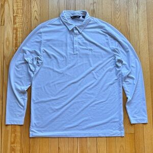 Travis Mathew Men’s Long Sleeve Performance Polo Shirt Large White Gray Stripes